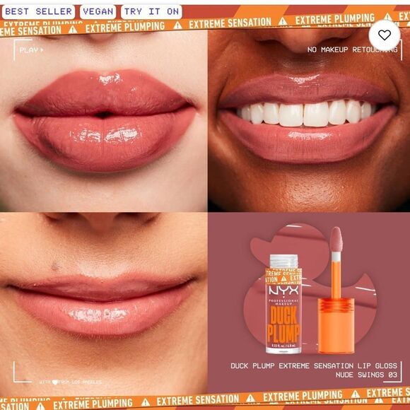 π¦5/$25βNYX 03 - NUDE SWINGS WARM NUDE DUCK PLUMP HIGH PIGMENT PLUMPING LIP GLOSS - Picture 2 of 12